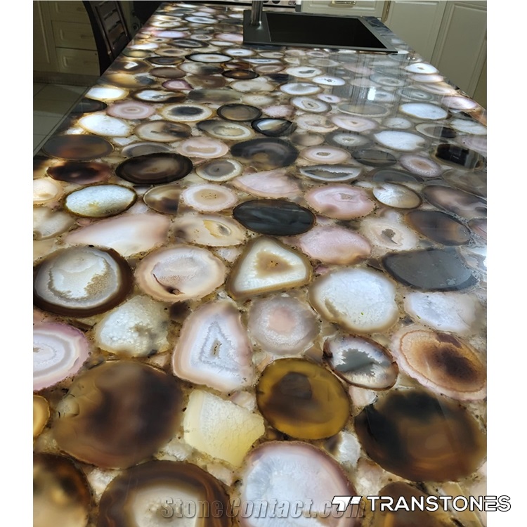 Backlit Natural Stone White Agate Slab Home Kitchen Island