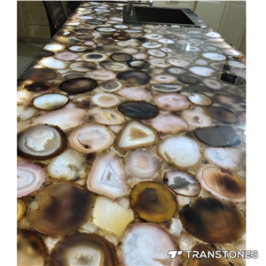 Backlit Natural Stone White Agate Slab Home Kitchen Island
