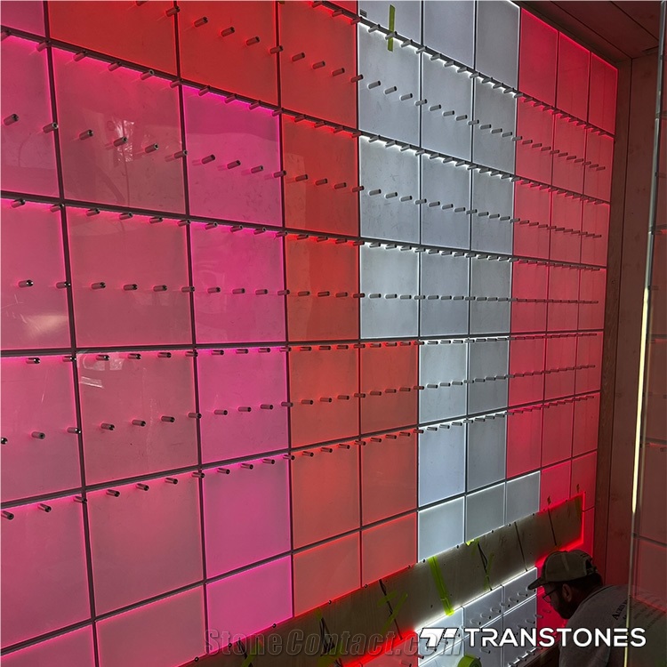 Colorful Wine Feature Wall Translucent Onyx Lighting Box Artificial Stone Decor