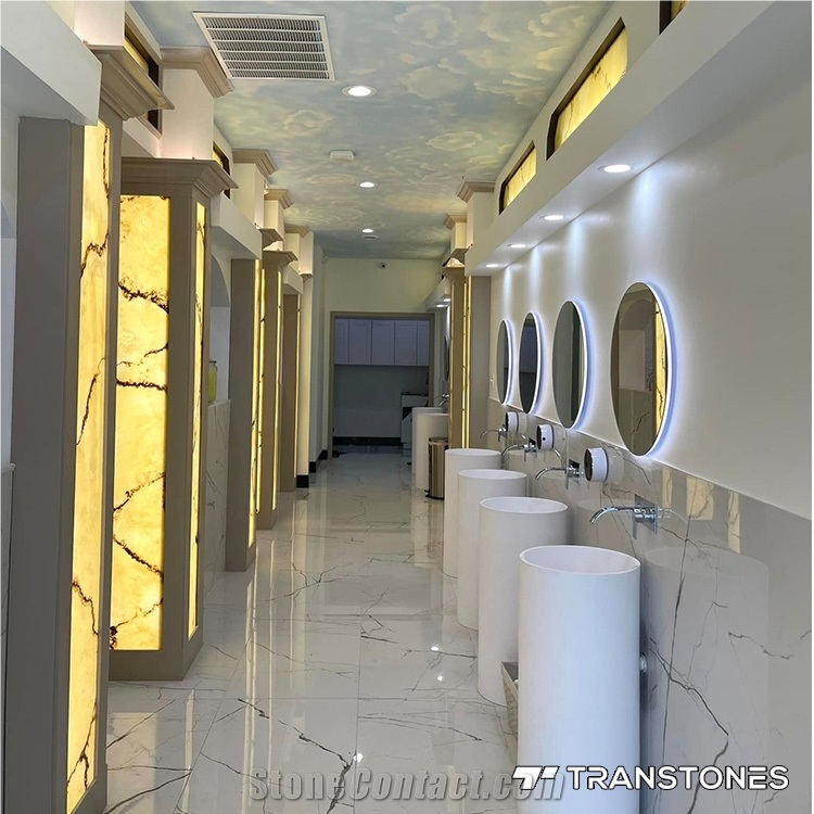 Flexible Wall Panel Yellow Onyx Translucent Alabaster Column