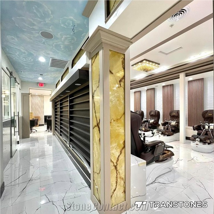 Flexible Wall Panel Yellow Onyx Translucent Alabaster Column