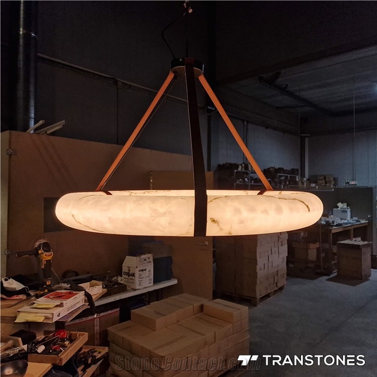 Translucent Ceiling Lamp White Faux Onyx Alabaster Ring