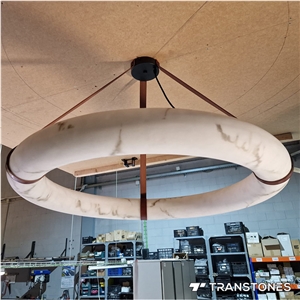Translucent Ceiling Lamp White Faux Onyx Alabaster Ring