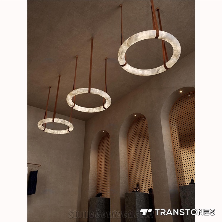 Translucent Ceiling Lamp White Faux Onyx Alabaster Ring