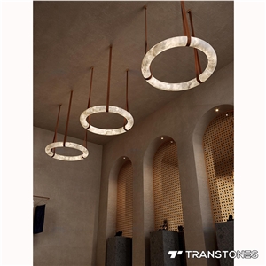 Translucent Ceiling Lamp White Faux Onyx Alabaster Ring