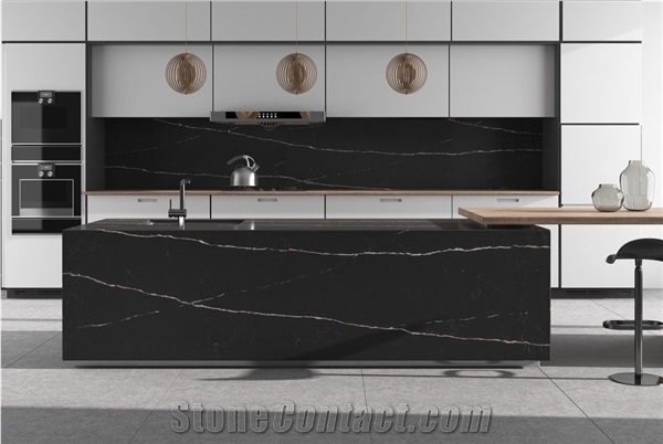 Black Dinant Artificial Calacatta Slabs Quartz Slabs
