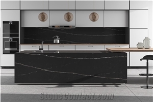 Black Dinant Artificial Calacatta Slabs Quartz Slabs