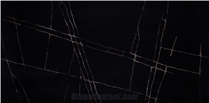 Black Saint Laurent Quartz Stone Slabs Tiles Solid Surface