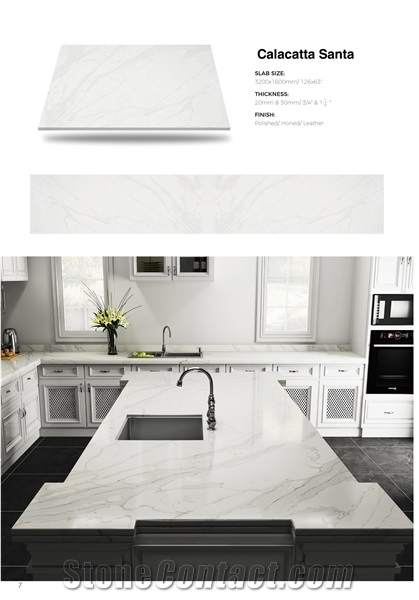 Calacatta Santa Quartz Slabs Artificial Stone Flooring