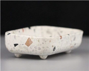 Custom White Terrazzo Soap Dish Holder Stone Ladle Shape