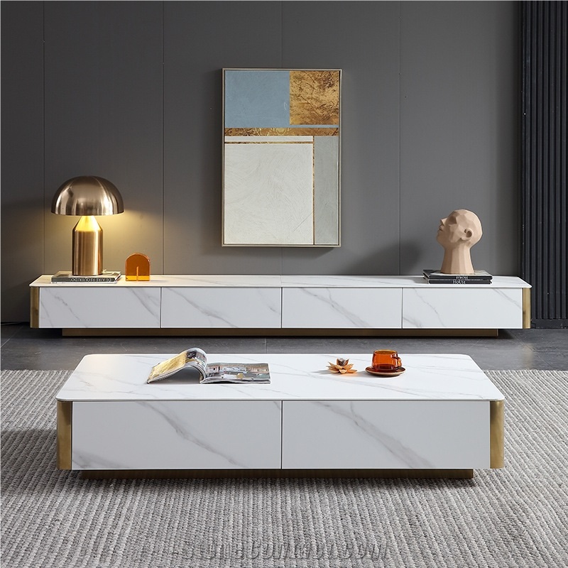 Household Sintered Stone TV Stand Cabinet & Coffee Table Set