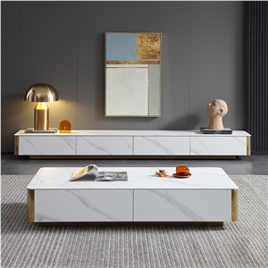 Household Sintered Stone TV Stand Cabinet & Coffee Table Set