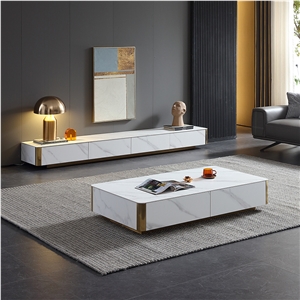 Household Sintered Stone TV Stand Cabinet & Coffee Table Set