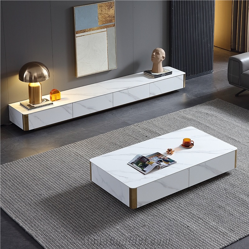 Household Sintered Stone TV Stand Cabinet & Coffee Table Set