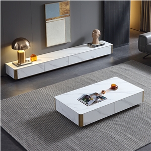 Household Sintered Stone TV Stand Cabinet & Coffee Table Set
