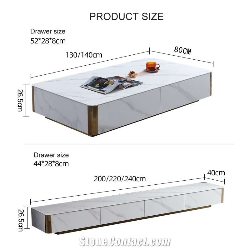 Household Sintered Stone TV Stand Cabinet & Coffee Table Set