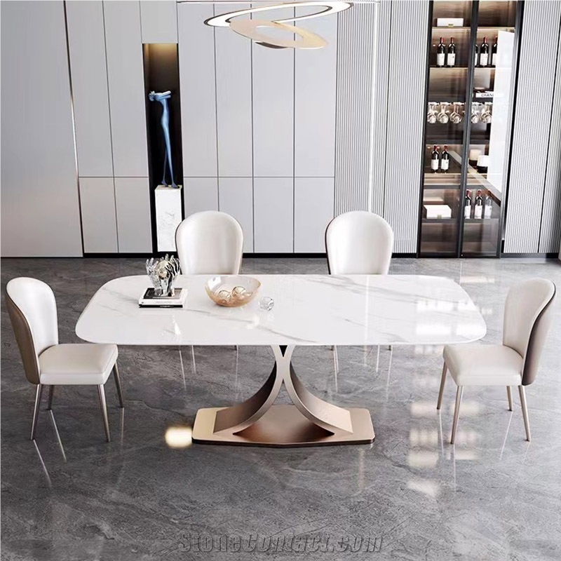 Modern Stainless Steel Leg Sintered Stone Dining Table
