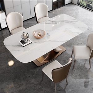 Modern Stainless Steel Leg Sintered Stone Dining Table
