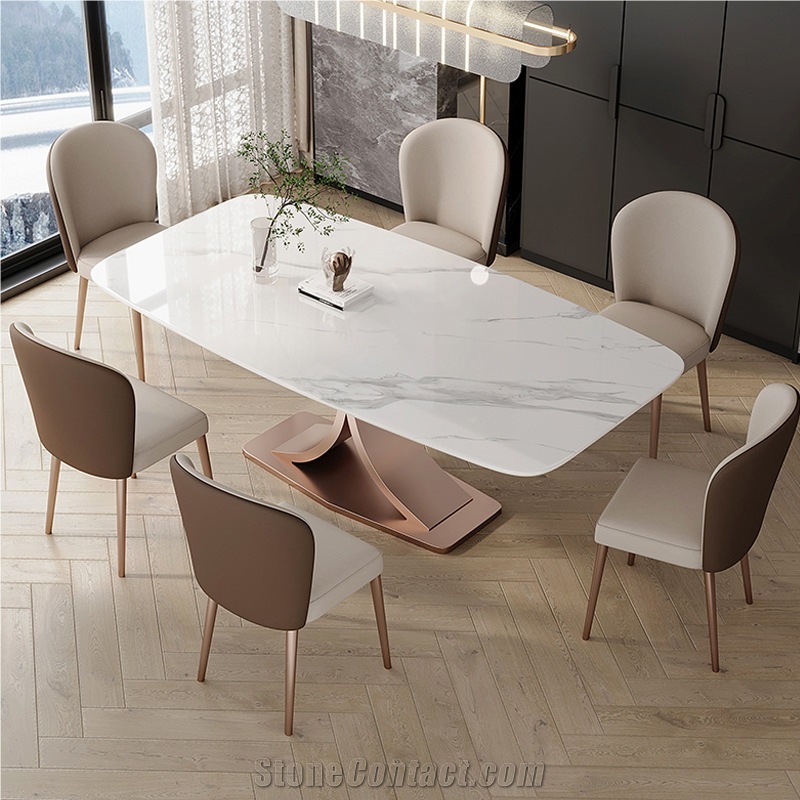 Modern Stainless Steel Leg Sintered Stone Dining Table