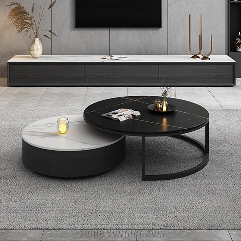 Round Sintered Stone Alphabet Coffee Table For Living Room