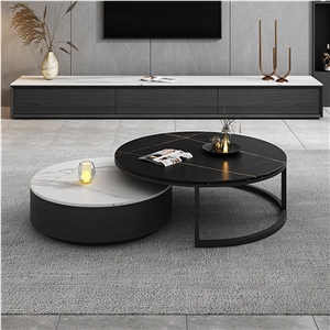 Round Sintered Stone Alphabet Coffee Table For Living Room