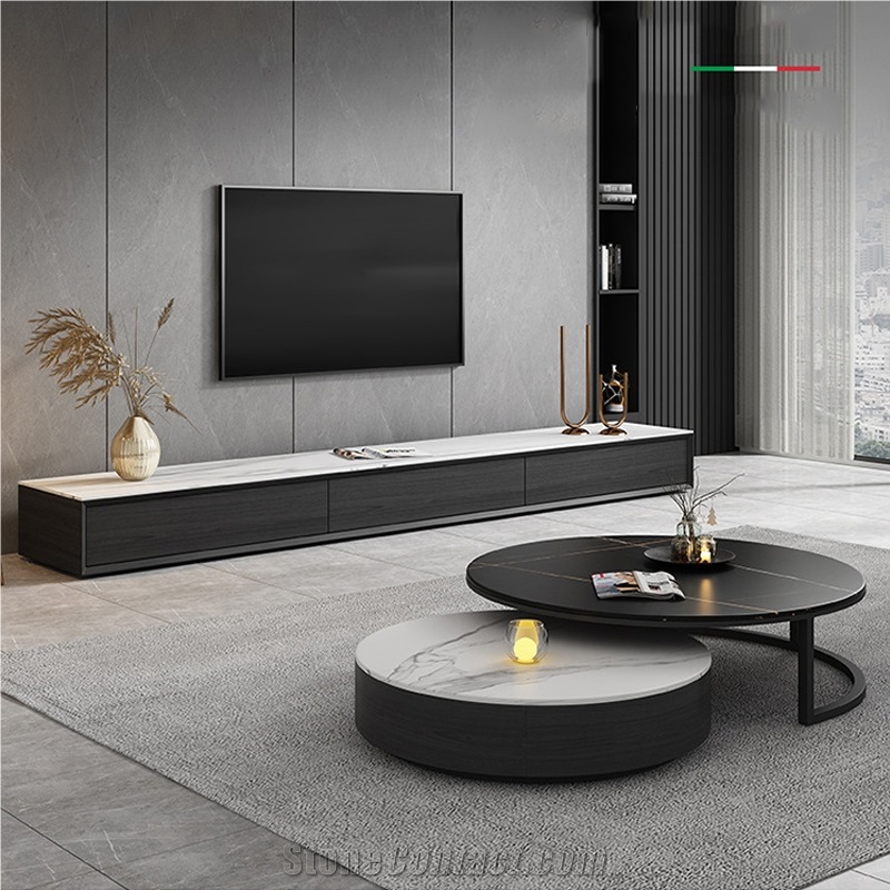 Round Sintered Stone Alphabet Coffee Table For Living Room