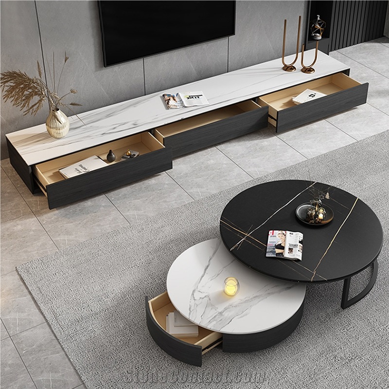 Round Sintered Stone Alphabet Coffee Table For Living Room