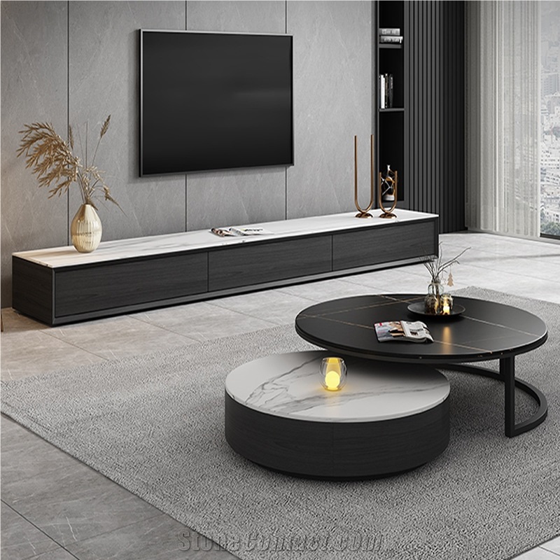 Round Sintered Stone Alphabet Coffee Table For Living Room