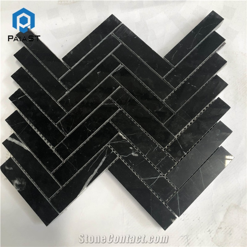 Black Marble Herringbone Mosaic For Bathroom Tiles