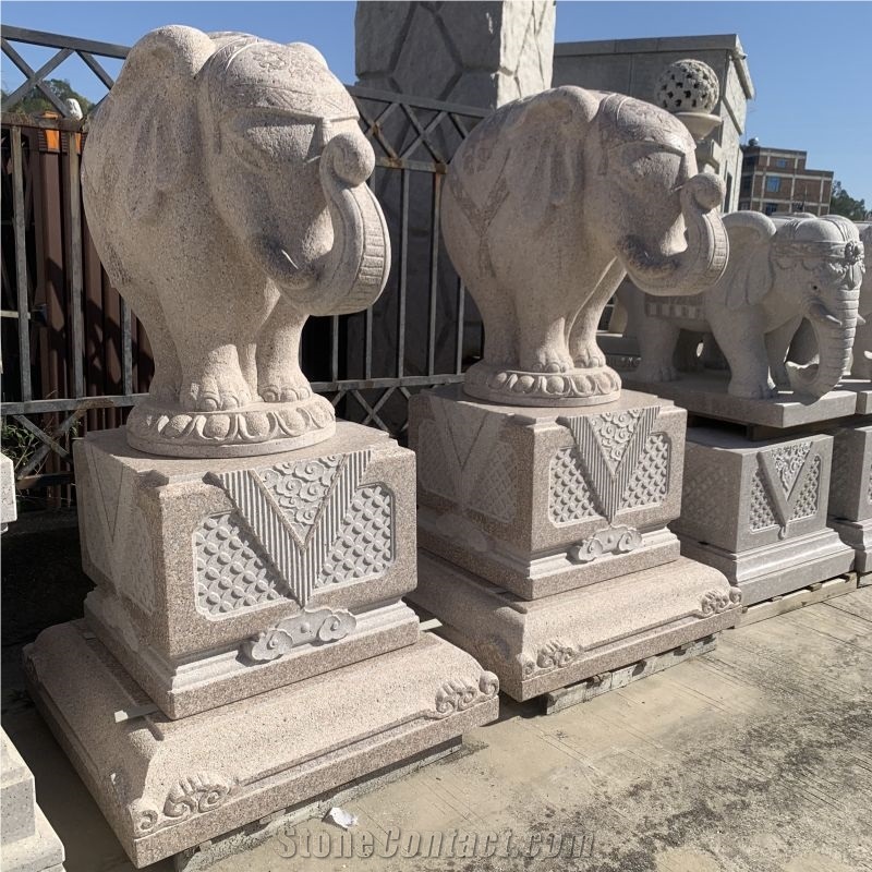 Hand Carving Garden Stone Sculpture Granite Elephant Statues