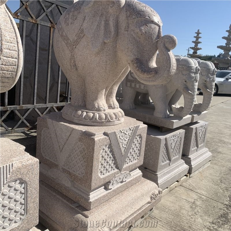 Hand Carving Garden Stone Sculpture Granite Elephant Statues