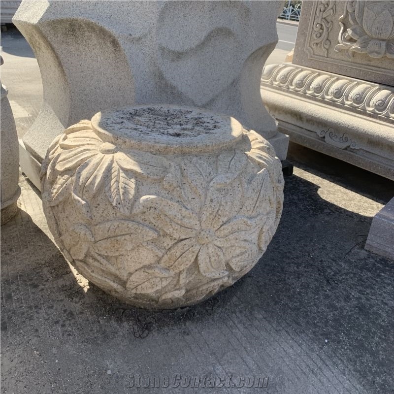 Hand Carving Petals Natural Stone Chinese Column Base