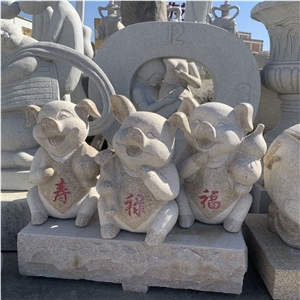 Outdoor Garden Natural Stone Pig Sculptures Granite Statues