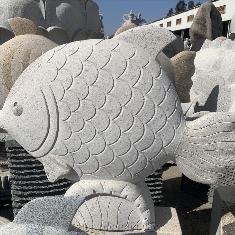 Stone Fish Statue Carving Granite Sculpture For Garden Decor