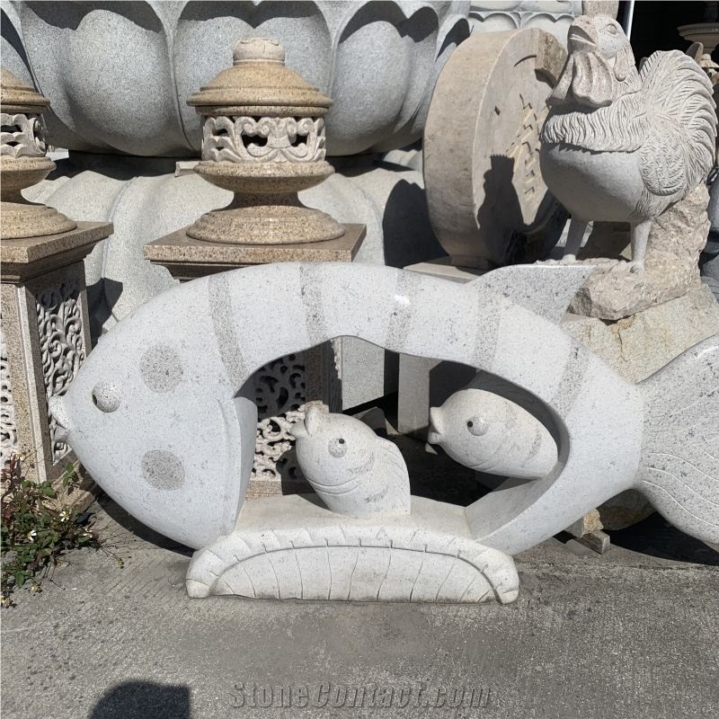 Stone Fish Statue Carving Granite Sculpture For Garden Decor