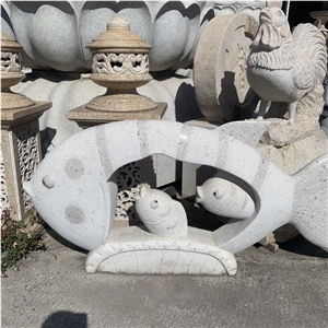 Stone Fish Statue Carving Granite Sculpture For Garden Decor