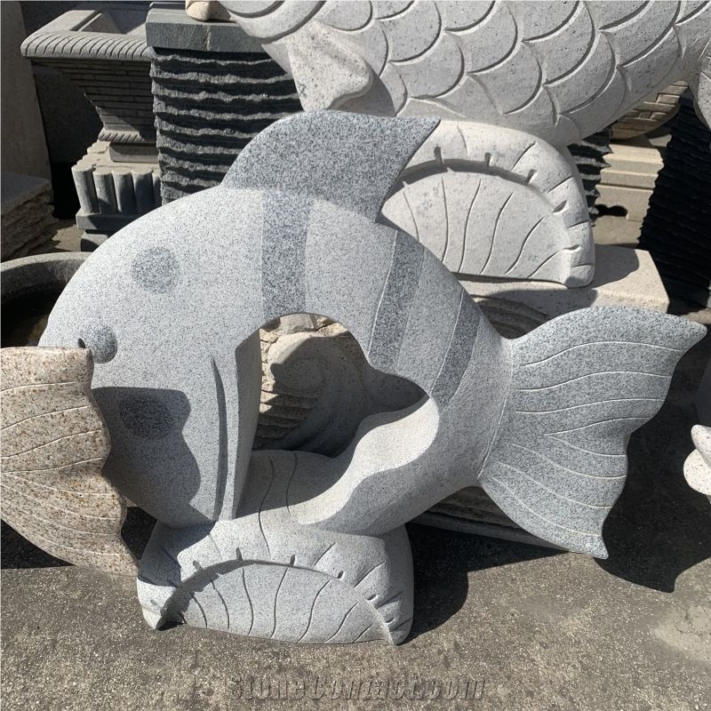 Stone Fish Statue Carving Granite Sculpture For Garden Decor