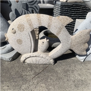 Stone Fish Statue Carving Granite Sculpture For Garden Decor