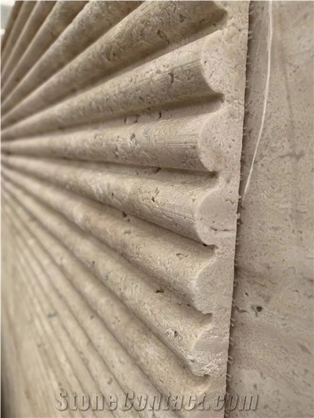 Beige Travertine Slabs Fluted Beige Classic Travertine CNC Wall Panels