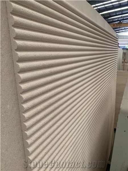Beige Travertine Slabs Fluted Beige Classic Travertine CNC Wall Panels