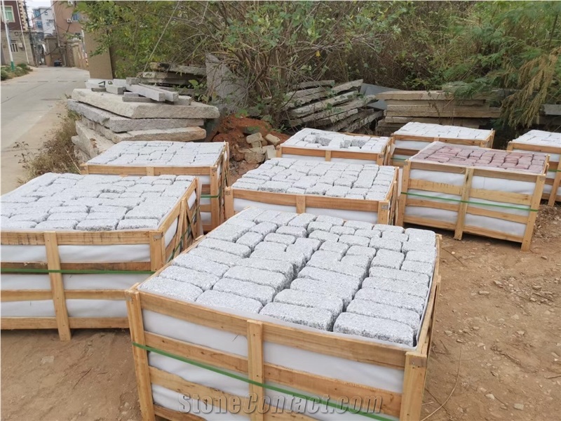 Gray Granite Tumbled G603 Stone Cobble Pavers For Walkway