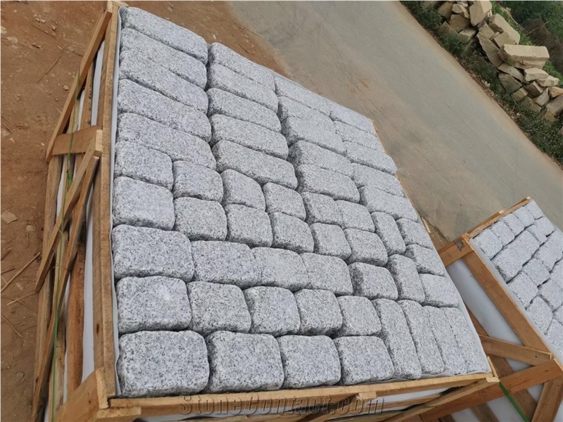Light Grey Granite Cobble Pavers G614 Courtyard Road Pavers