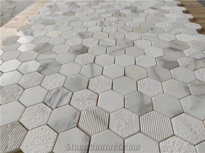 Marble Linear Strips Mosaic Tile Statuario Backsplash Mosaic