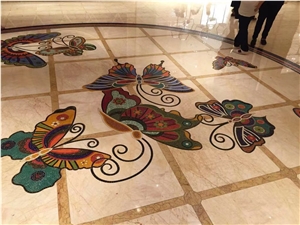 Marble Marquina 3D Mosaic Medallions For Lobby Floor Pattern