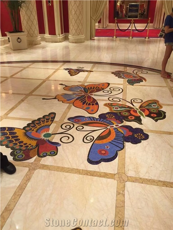 Marble Marquina 3D Mosaic Medallions For Lobby Floor Pattern