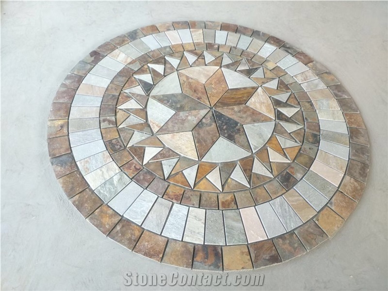 Marble Marquina 3D Mosaic Medallions For Lobby Floor Pattern