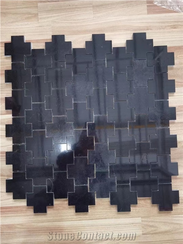 Marble Nero Marquina Water-Jet Cross-Shape Floor Mosaic Tile