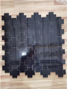 Marble Nero Marquina Water-Jet Cross-Shape Floor Mosaic Tile