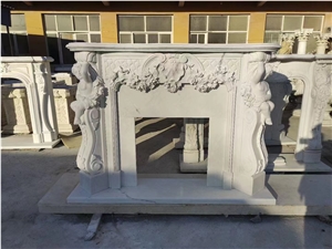 Marble Sculptured Angel Indoor Fireplace Carrara Art Mantel