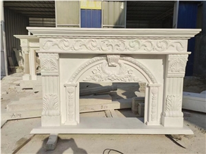 Sculptured Marble White Jade Indoor Fireplace Mantel